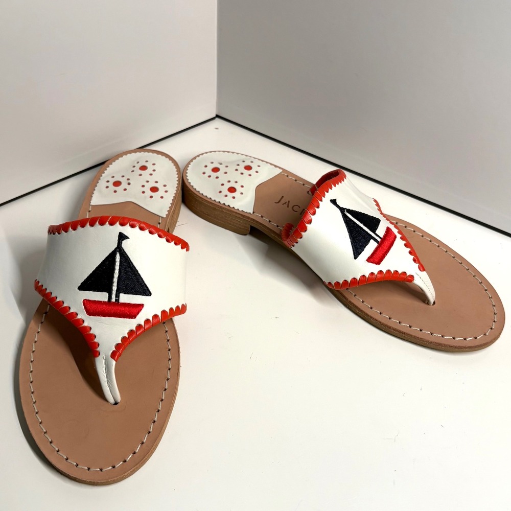 Jack Rogers Women's White Sailboat Leather Thong Sandals in Size 6.5 - Picture 4 of 9
